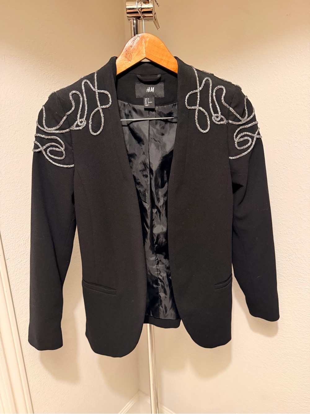 H&M Black Blazer with Silver Beaded Shoulder Detail